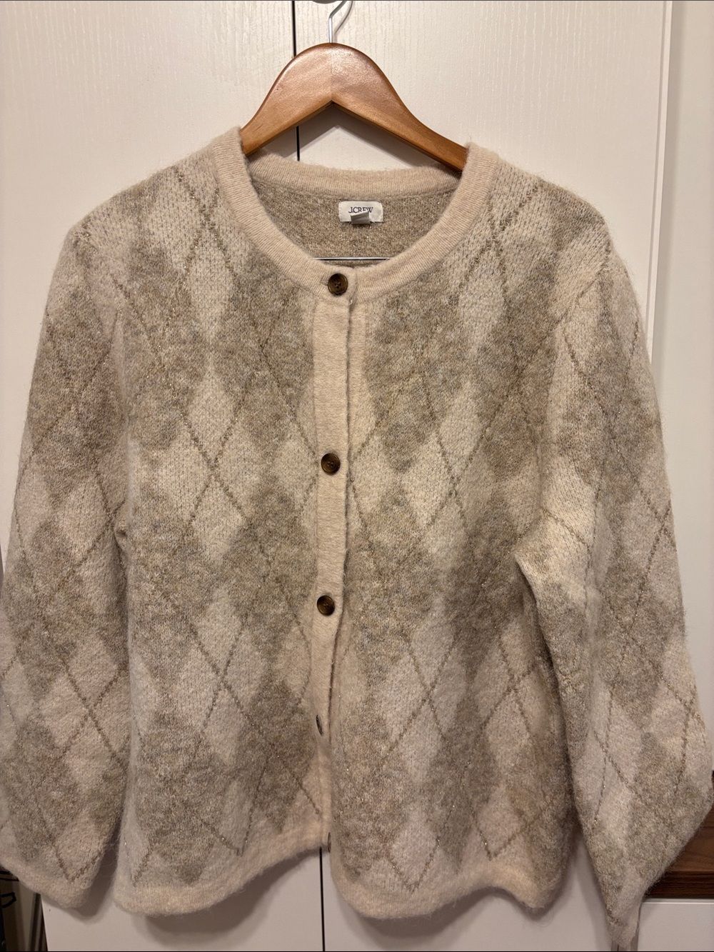 Wool Alpaca Blend Argyle Button Cardigan - XL
